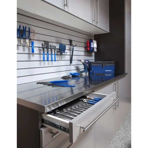 Silver Cabinets Stainless Workbench Drawer Open Gray Slatwall Feb 2013